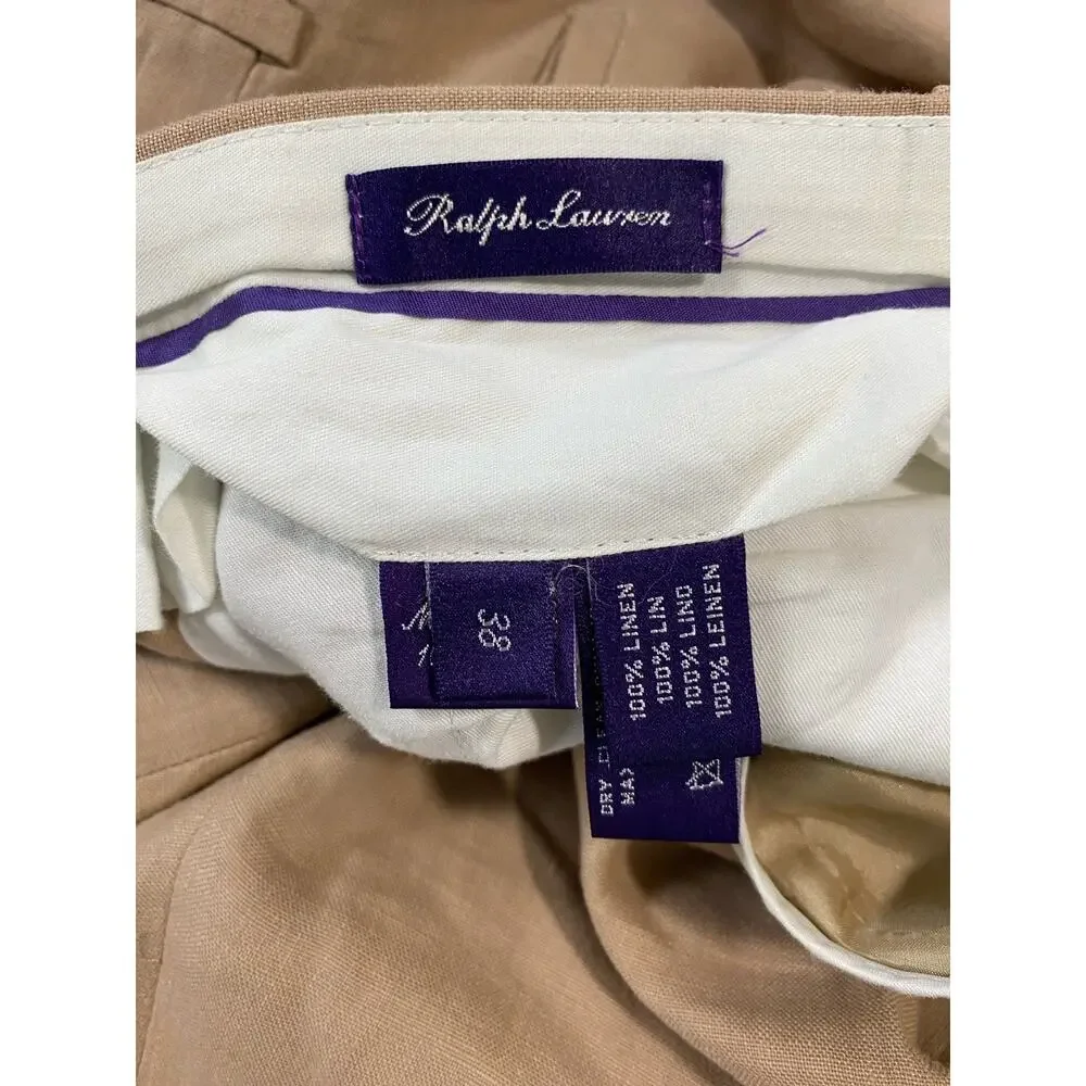 Ralph Lauren Italy Purple Label Men's Pleated 100% Linen Dress Pants. 38X31.5